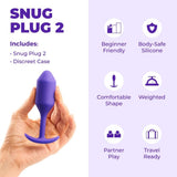 b-Vibe Snug Plug 2 Weighted Silicone Anal Beginner Friendly Butt Plug Purple