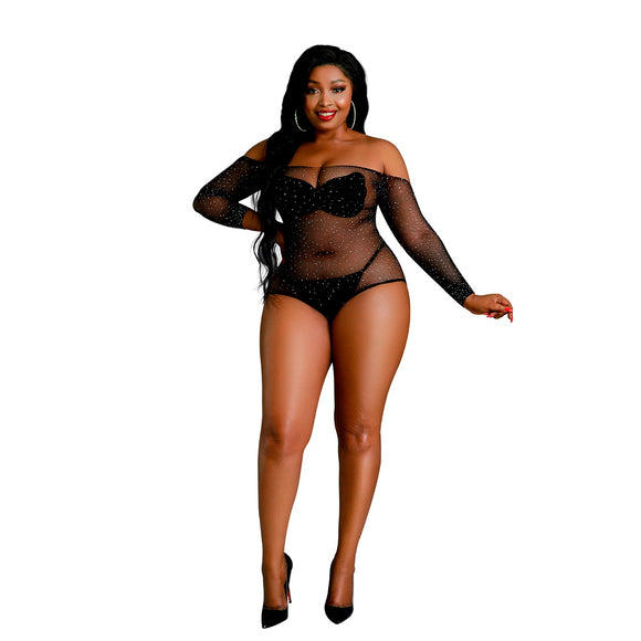 Moonlight Black Off the Shoulder Sparkle Body Plus Size