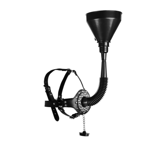 Open Mouth Gag Head Harness with Funnel Black