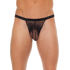 Mens Black GString With Black Net Pouch