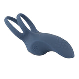 Rechargeable Blue Silicone Vibrating Double Cock Ring Scrotum Loop Clitoral Toy