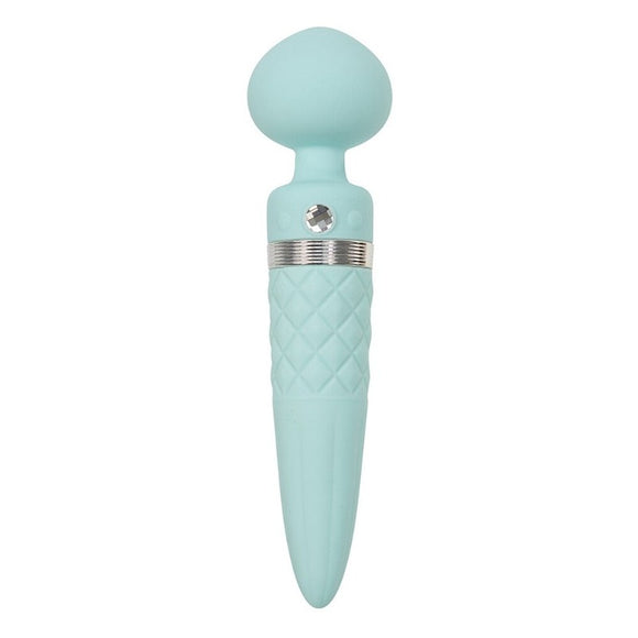 BMS Factory Pillow Talk Sultry Wand Massager Teal Warming Dual Vibrator Swarovski Crystal Sex Toy