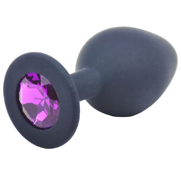 Black Silicone Medium Size Purple Gem Jewel Butt Plug Classic Anal Bling Sex Toy