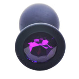 Black Silicone Medium Size Purple Gem Jewel Butt Plug Classic Anal Bling Sex Toy