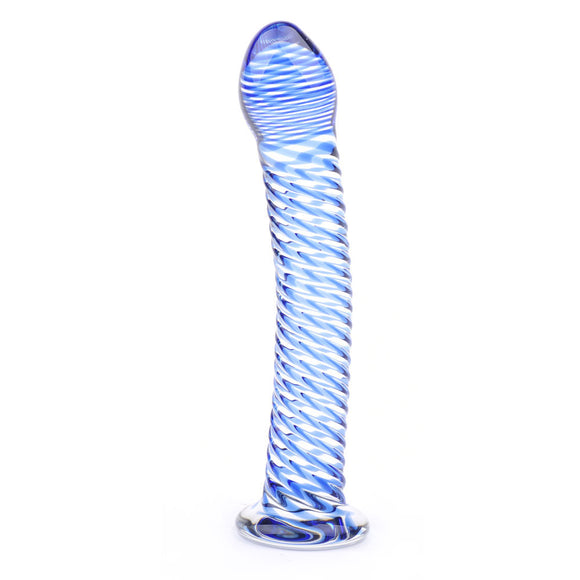 Blue Glass Dildo Spiral Rib Shaft 7.5