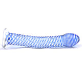 Blue Glass Dildo Spiral Rib Shaft 7.5" Penis Shape Hot Cold Play Love Sex Toy