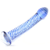 Blue Glass Dildo Spiral Rib Shaft 7.5" Penis Shape Hot Cold Play Love Sex Toy