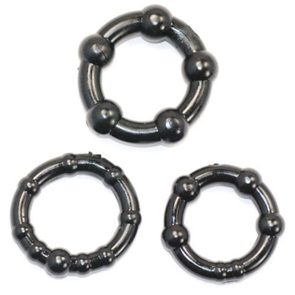 Stay Hard Black Beaded Cock Rings 3 Size Penis Erection Sex Enhancers