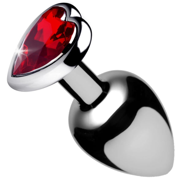 Booty Sparks Red Heart Gem Stone Butt Plug Medium Size Silver Metal Anal Play Sex Toy