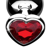 Booty Sparks Red Heart Gem Stone Butt Plug Medium Size Silver Metal Anal Play Sex Toy