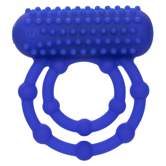 CalExotics 10 Bead Maximus Blue Silicone Dual Cock Ring USB Rechargeable Erection Enhancer Sex Toy