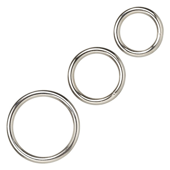 Calexotics Silver Metal Cock Ring 3 Size Set Erection Enhancer Aid Orgasm Love