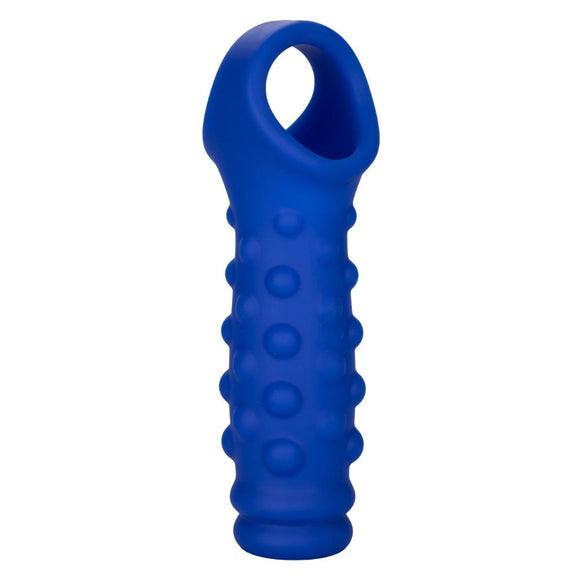 CalExotics Admiral Blue Liquid Silicone Beaded Extension Penis Sleeve Ribbed Cock Sheath