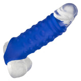 CalExotics Admiral Blue Liquid Silicone Beaded Extension Penis Sleeve Ribbed Cock Sheath