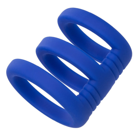 CalExotics Admiral Triple Ring Cock Cage Soft Blue Silicone Penis Erection Orgasm Enhancer