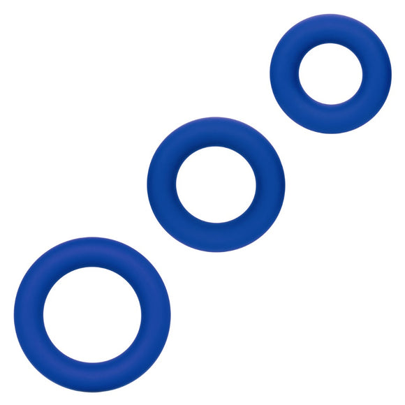 Calexotics Admiral Universal Blue Cock Ring Set 3 Size Reusable Penis Band Erection Aid