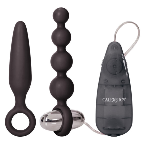 CalExotics Booty Call Vibro Butt Plug Vibrator Kit Black Anal Probe Beads Bullet Vibe Sex Toy Set