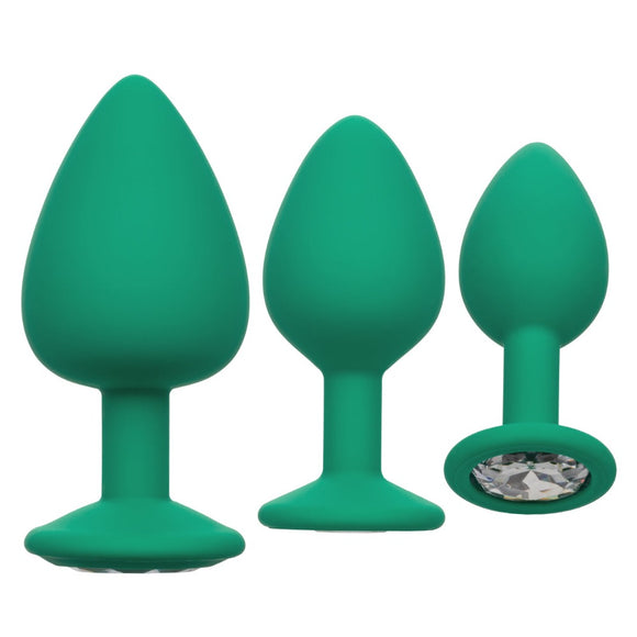 Calexotics Cheeky Gems Green Butt Plug Set Crystal Jewel 3 Size Beginners Anal Training Starter Kit
