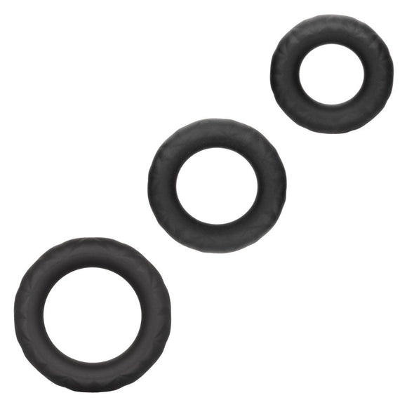 CalExotics Link Up Ultra Soft Supreme Cock Ring Set Black Silicone 3 Size Penis Bands Mens Erection Aid