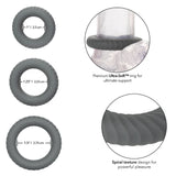 CalExotics Link Up Ultimate Cock Ring Set Ultra Soft Spiral Grey Silicone 3 Size Penis Bands Erection Aid