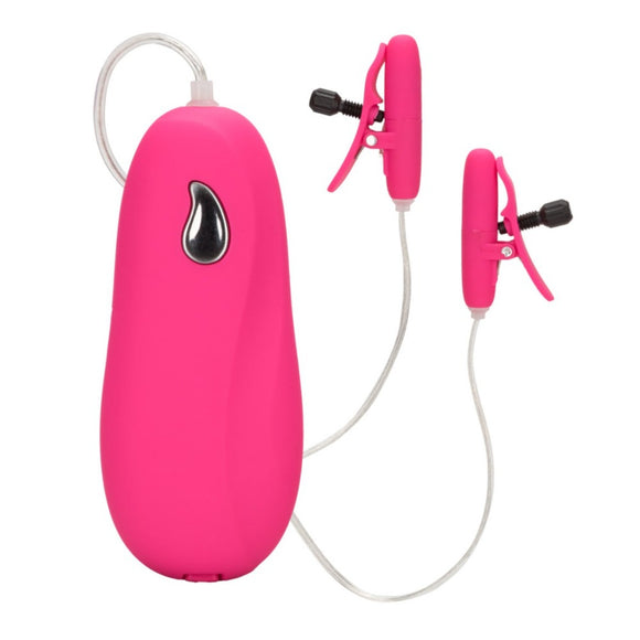 Calexotics Pink Nipple Teasers Heated Vibrating Clamps Warm Adjustable Erotic Foreplay Toy