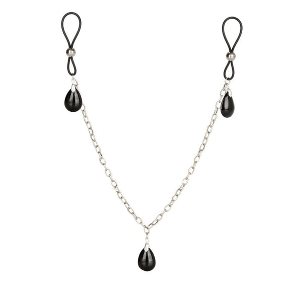 CalExotics Nipple Play Non-Piercing Adjustable Loop Chain Body Jewellery Onyx Teardrop