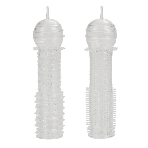 CalExotics Senso Clear Penis Sleeves 2 Pack Ribbed Teaser Tickler Cock Sheath Pair Sex Aid
