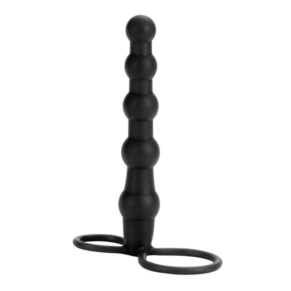 CalExotics Love Rider Black Anal Bead Strap On Dual Penetrator Dildo Couples Butt Probe Plug Sex Toy