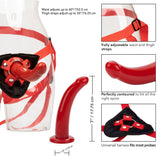 CalExotics Red Rider Strap-On Curved 7 Inch Dildo Harness Set Womens G-Spot Lesbian Fun Sex Toy