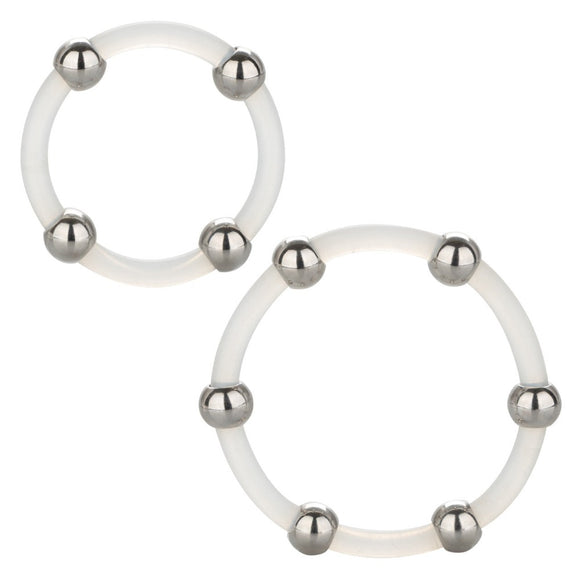 CalExotics Silicone Steel Beaded Stimulation Cock Ring Set 2 Size Penis Erection Enhancer Bands