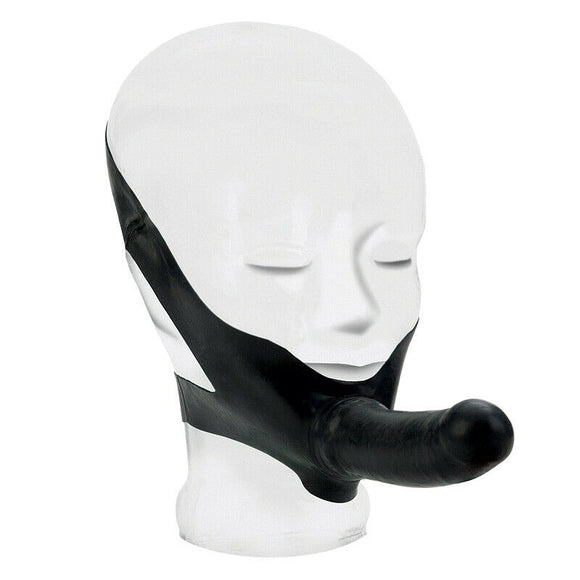 Calexotics The Accommodator Face Strap On Dildo Black Latex Sex Mask Head Harness Adult Fetish Toy
