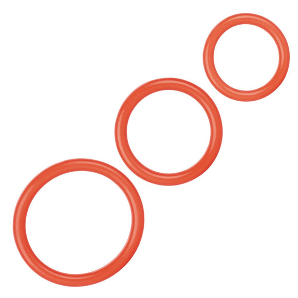 CalExotics Tri-Rings Red Cock Ring Set 3 Size Penis Erection Enhancer Bands