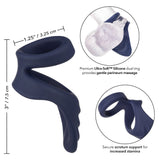 CalExotics Viceroy Perineum Dual Cock Ring Blue Silicone Penis Testicle Bands Erection Orgasm Enhancer Aid