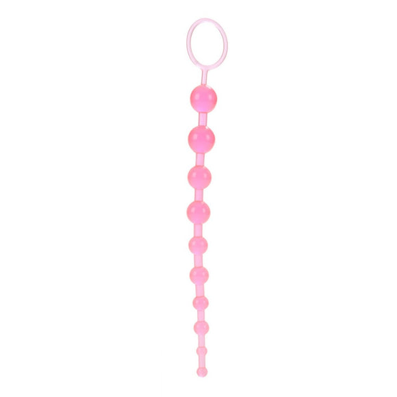 CalExotics X-10 Anal Beads 10 Graduated Size Pink Jelly Silicone Chain Balls Ring Pull Sex Toy