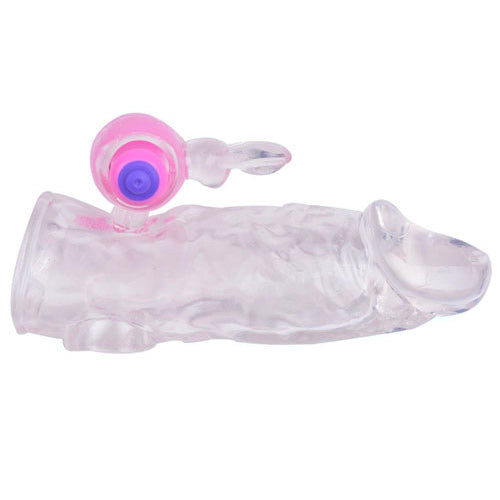 Clear Rabbit Vibrating Penis Extender Sleeve Couples Cock Sheath Sex Toy