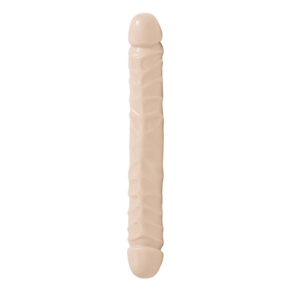 Doc Johnson Jr. Veined Double Header 12 Inch Natural Vanilla Dildo Twin Ended Dong Realistic Penis Sex Toy