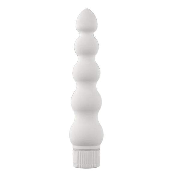 Doc Johnson White Nights 7 Inch Ribbed Anal Bead Vibrator Silent Ripple Probe Vibe Sex Toy