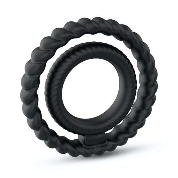 Dorcel Dual Cock Ring Black Silicone Ribbed Double Penis Band Erection Orgasm Enhancer Aid