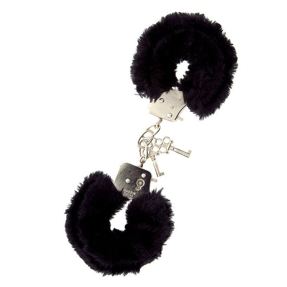 Black Furry Metal Handcuffs Keys Plush Fur Wrist Restraints Kinky Bondage Play Dream Toys