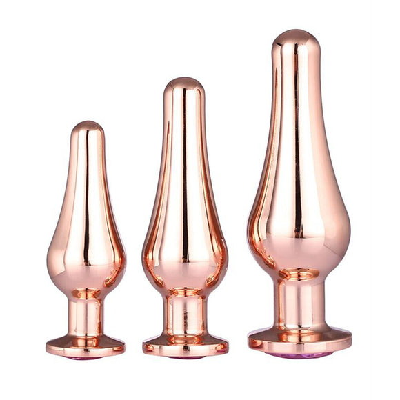 Gleaming Love Butt Plug Set Rose Gold Metal Gem Stone Jewel Anal Pleasure Sex Toy