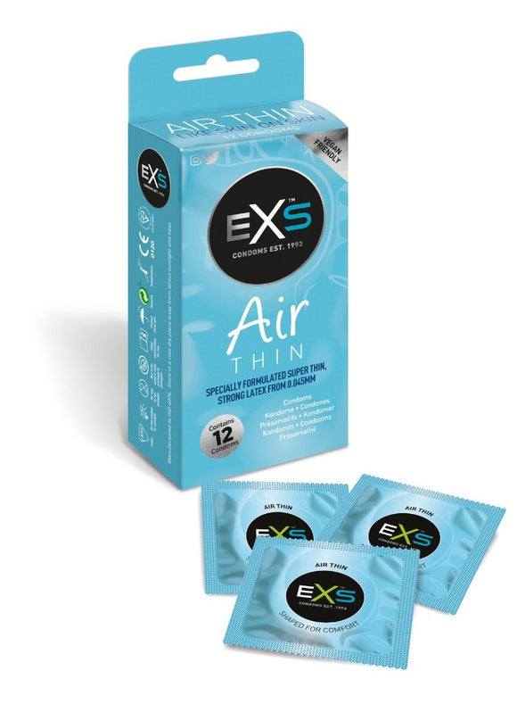 EXS Air Thin Strong Latex Condoms 12 Pack Lubricated Vegan Safe Sex Rubbers