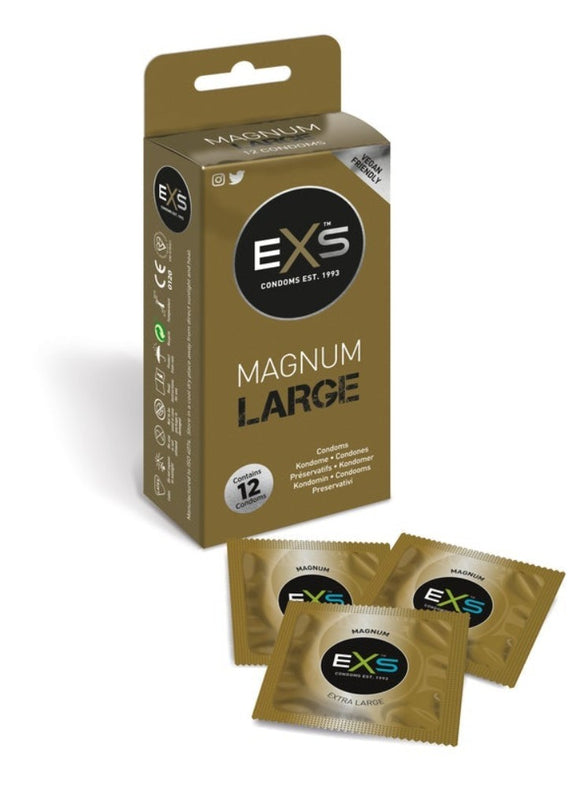 EXS Magnum Large Condoms 12 Pack XL Strong Lubricated Vegan Safe Sex Rubbers