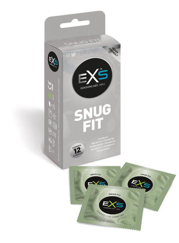EXS Snug Fit Closer Fitted Latex Condoms 12 Pack Lubricated Vegan Safe Sex
