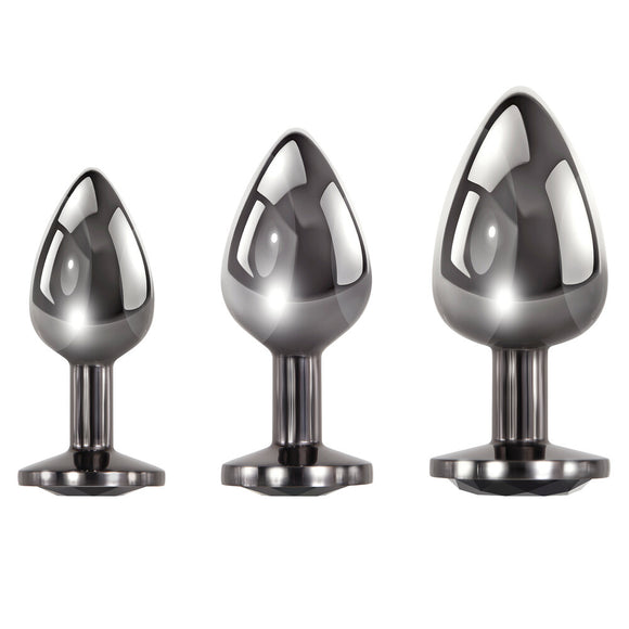 Evolved Black Gem Dark Metal Butt Plug Set 3 Size Anal Training Starter Kit