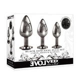 Evolved Black Gem Dark Metal Butt Plug Set 3 Size Anal Training Starter Kit