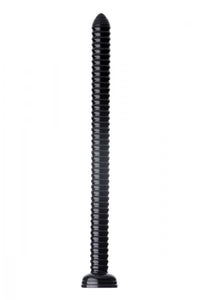 Hosed 19 Inch Ribbed Anal Snake Dildo Flexible Black Suction Cup Long Deep Probe