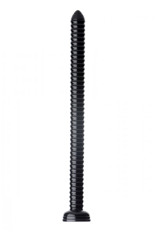 Hosed 19 Inch Ribbed Anal Snake Dildo Flexible Black Suction Cup Long Deep Probe