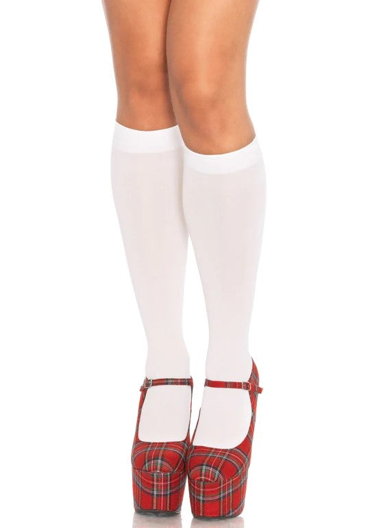 Leg Avenue Winnie Opaque White Knee High Socks Womens Hosiery