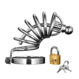 Master Series Asylum 6 Ring Locking Chastity Cock Cage Male Penis Bondage Urethral Plug Restriction Fetish
