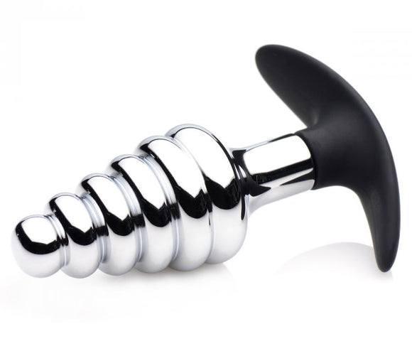Master Series Dark Hive Silver Aluminium Metal Ribbed Butt Plug S&M Anal Sex Toy